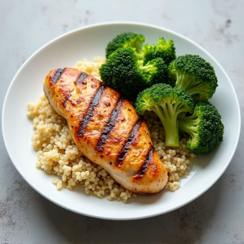 Grilled Chicken Breast with Quinoa and Steamed Broccoli