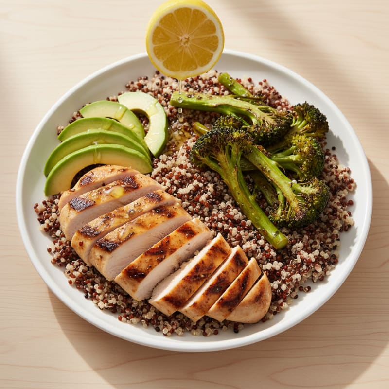 Grilled Chicken Breast with Quinoa and Roasted Broccoli