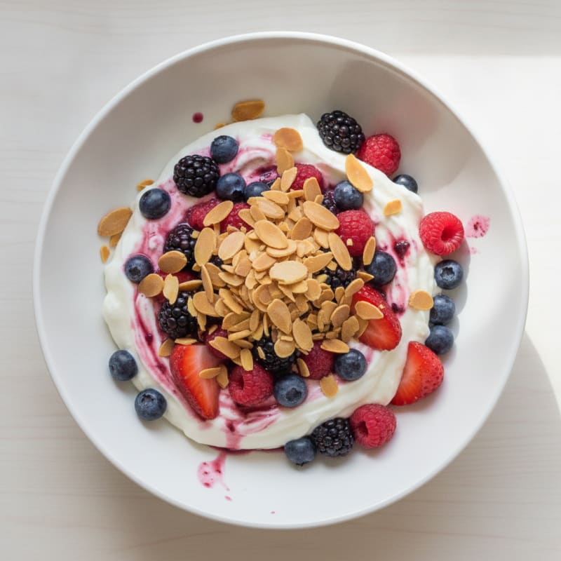 Greek Yogurt Protein Parfait with Mixed Berries and Almonds