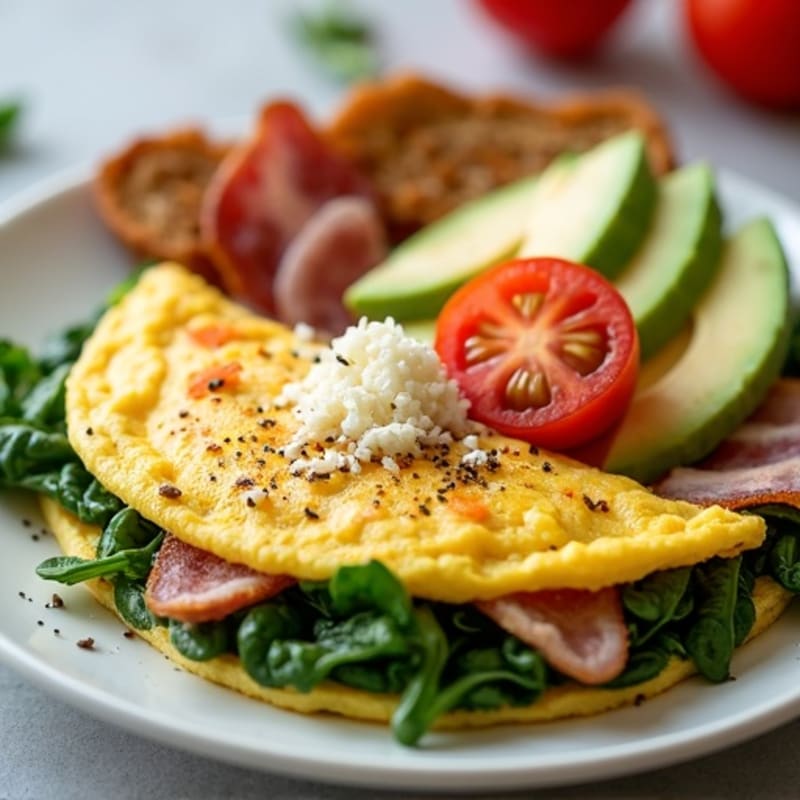 Egg White Omelette with Spinach and Turkey Bacon