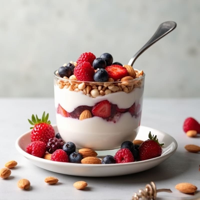 Greek Yogurt Protein Parfait with Mixed Berries and Almonds