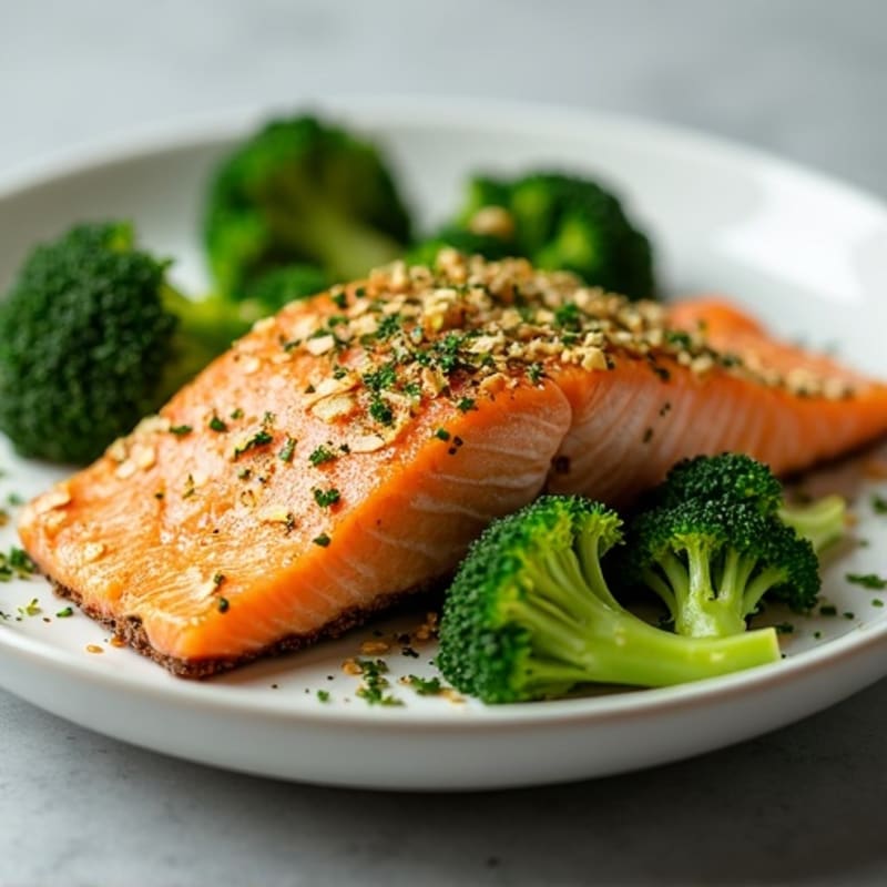 Herb-Crusted Baked Salmon with Roasted Broccoli