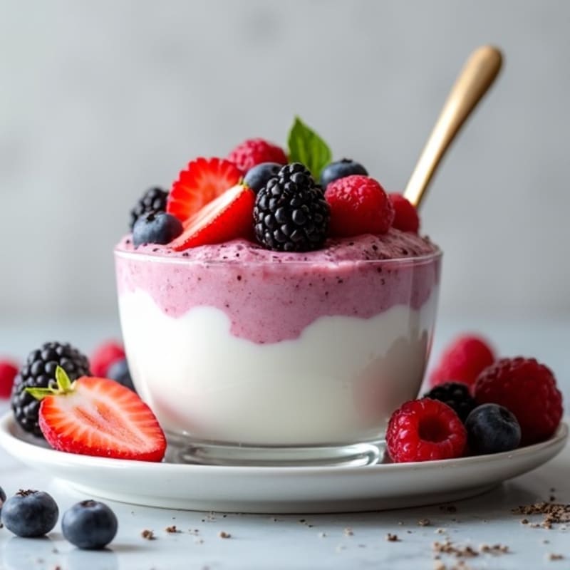 Greek Yogurt Protein Pudding with Mixed Berries