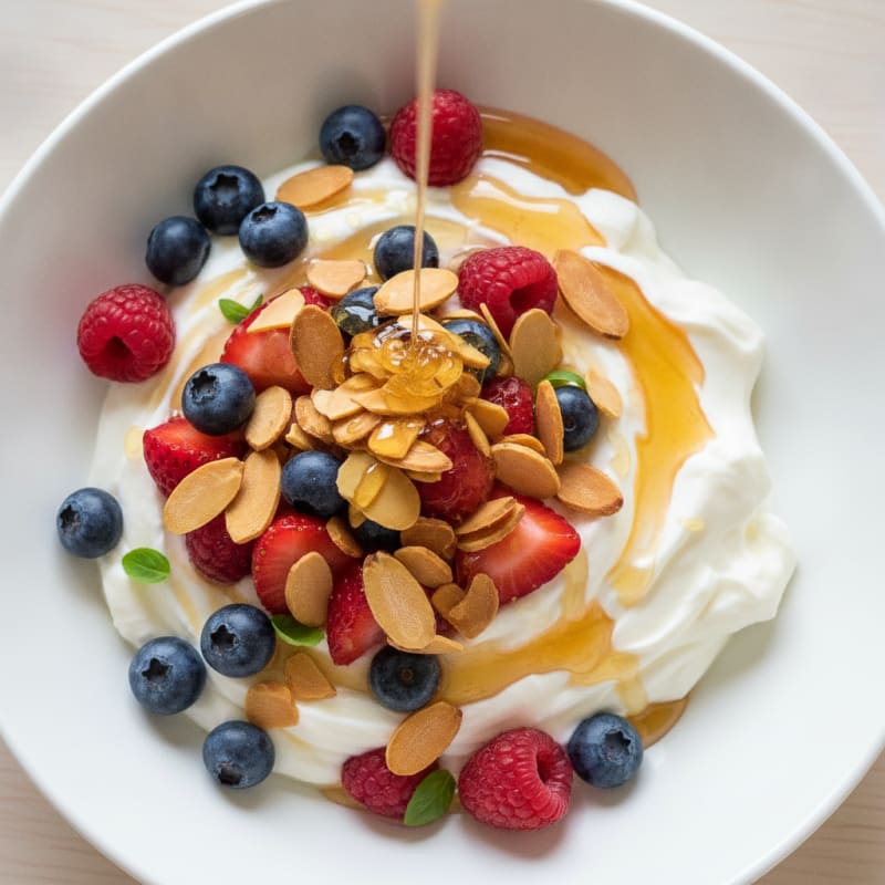 Creamy Greek Yogurt with Mixed Berries and Toasted Almonds