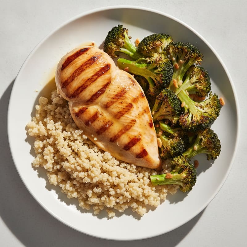 Grilled Chicken Breast with Quinoa and Roasted Broccoli
