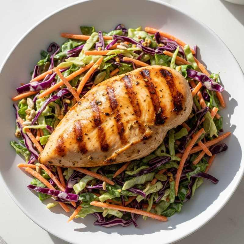 Grilled Chicken Breast with Crunchy Cabbage Slaw