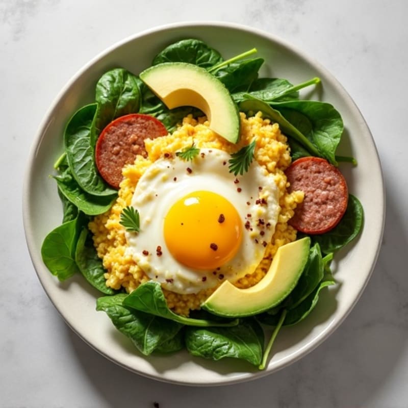 Egg White Spinach Scramble with Turkey Sausage