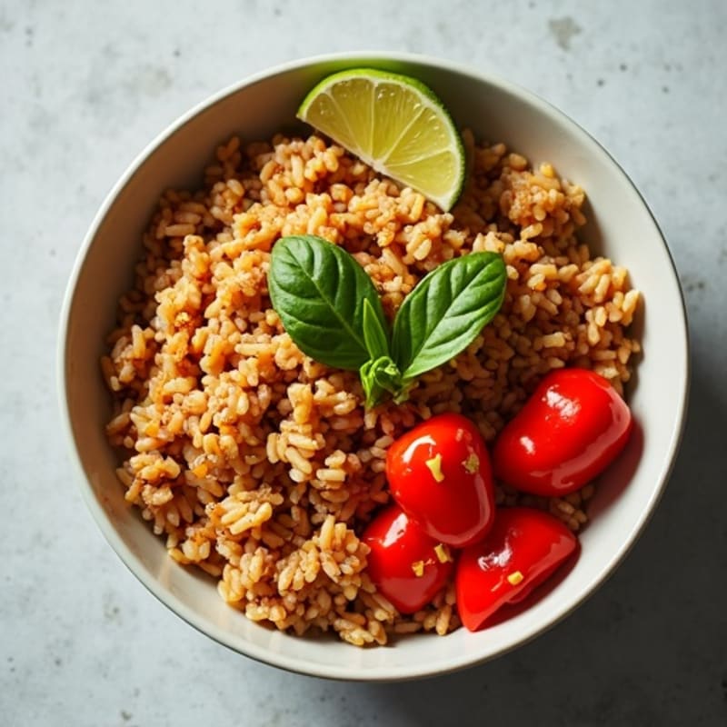 Spicy Ground Turkey and Roasted Bell Pepper Rice Bowl