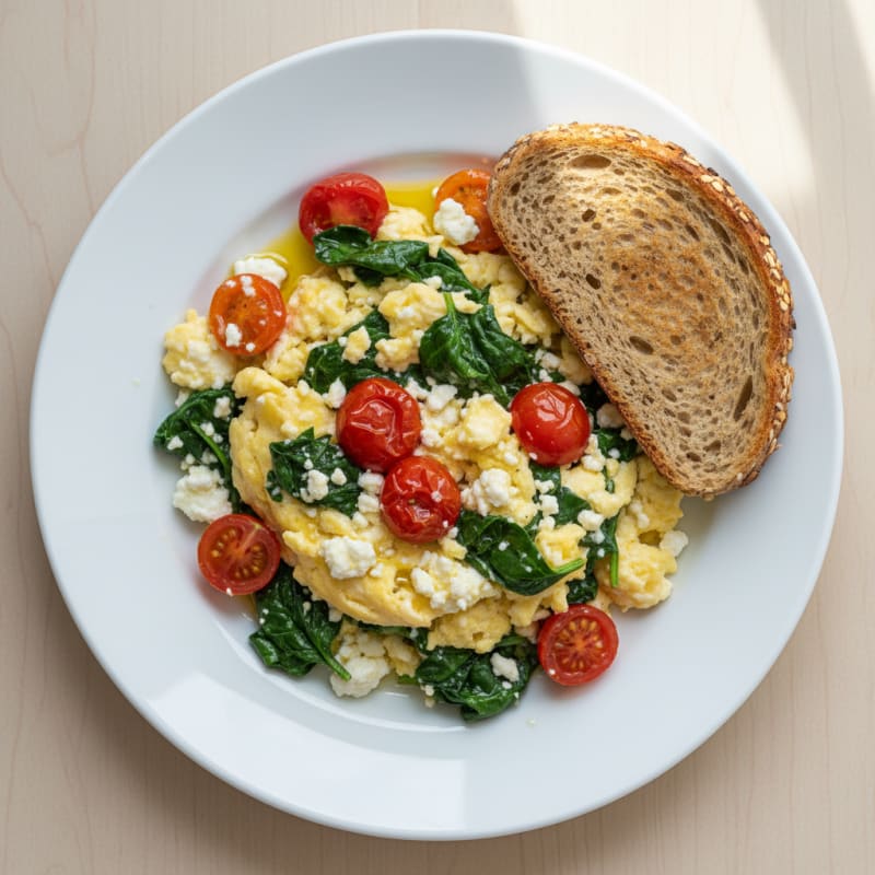 Cottage Cheese Scramble with Spinach and Cherry Tomatoes