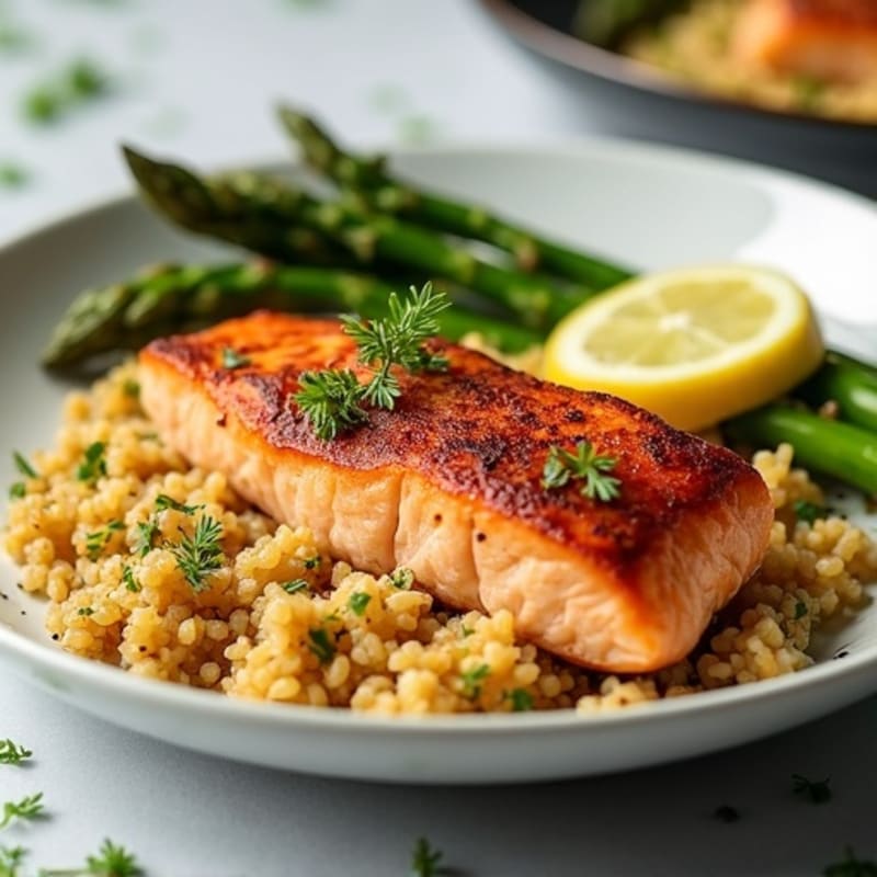Crispy Pan-Seared Salmon with Roasted Asparagus