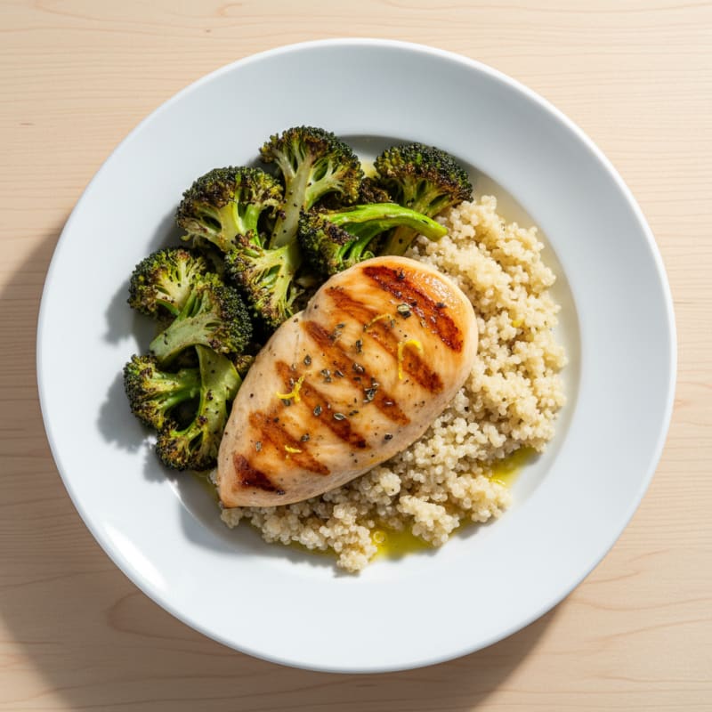 Grilled Chicken Breast with Quinoa and Roasted Broccoli