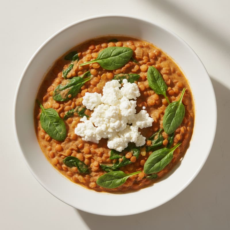 Creamy Lentil and Spinach Stew with Cottage Cheese