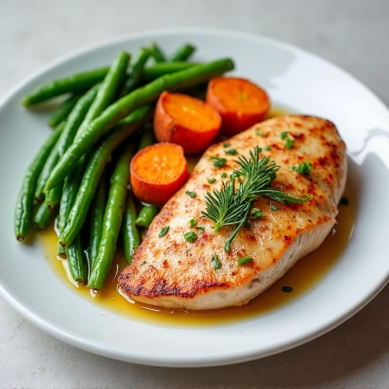 Seared Turkey Breast with Roasted Sweet Potato and Green Beans