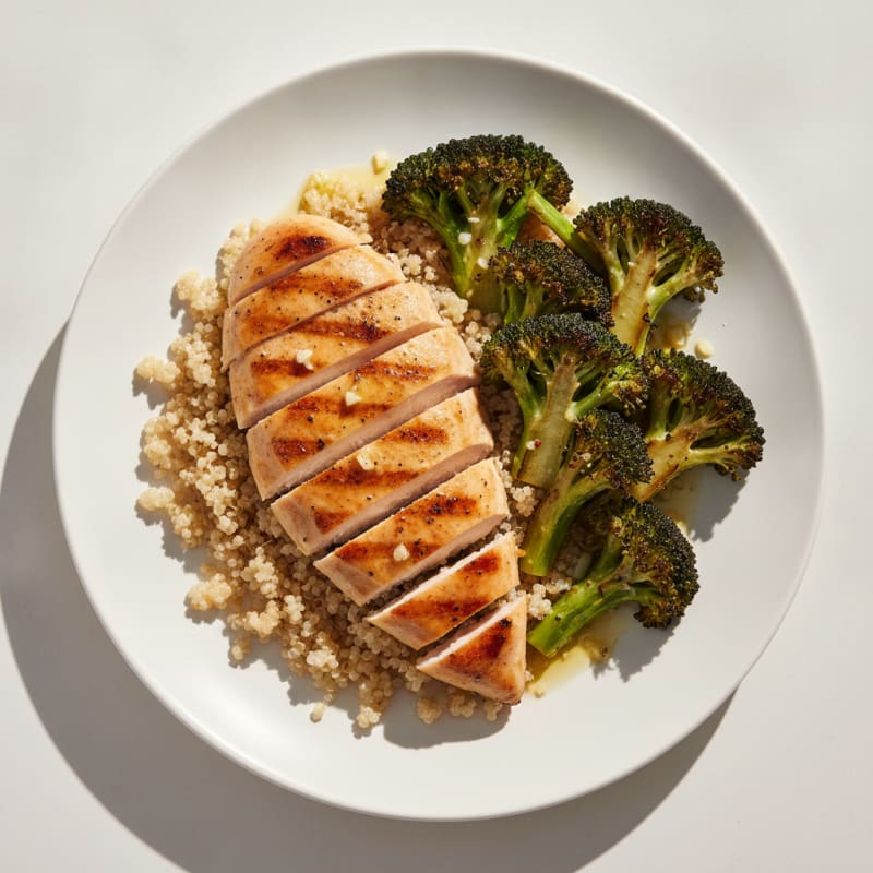 Grilled Chicken Breast with Quinoa and Roasted Broccoli