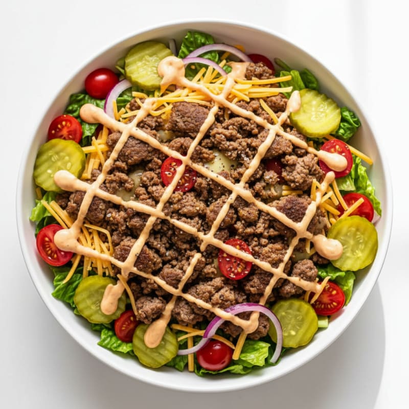 Ground Beef Cheeseburger Bowl with Special Sauce
