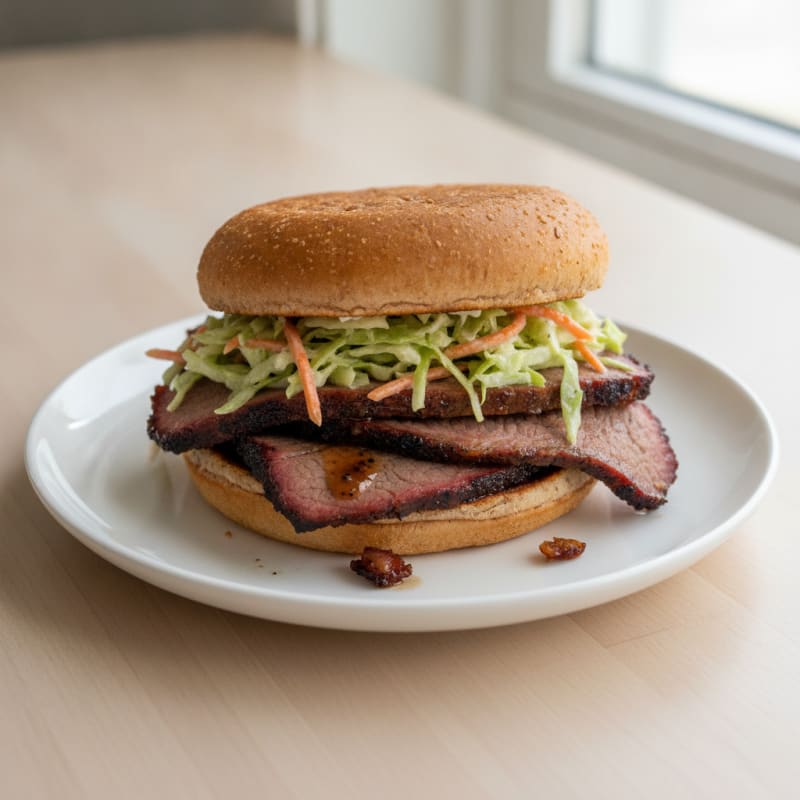 Smoked Brisket Sandwich with Tangy Slaw