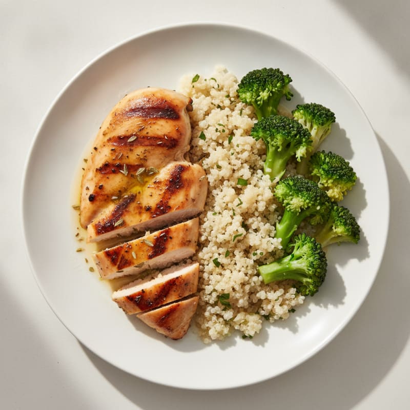 Grilled Chicken Breast with Quinoa and Steamed Broccoli