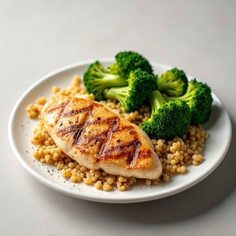 Grilled Chicken Breast with Quinoa and Roasted Broccoli