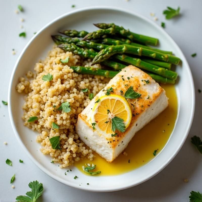 Lemon Herb Baked Cod with Roasted Asparagus and Quinoa