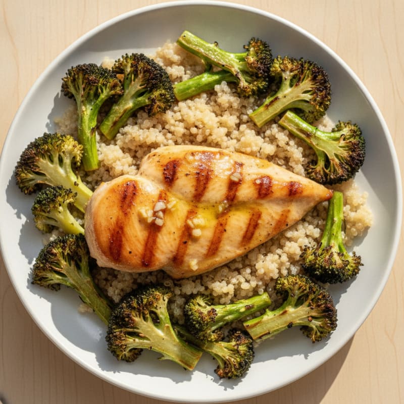 Grilled Chicken Breast with Quinoa and Roasted Broccoli