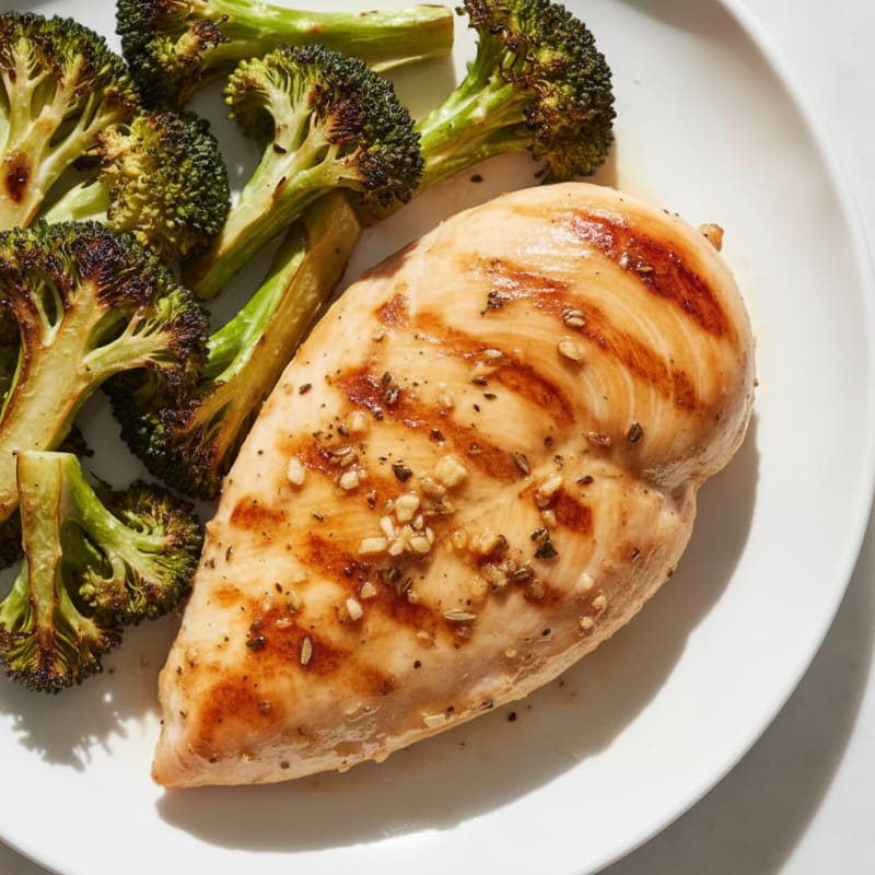 Grilled Lemon Garlic Chicken Breast with Roasted Broccoli
