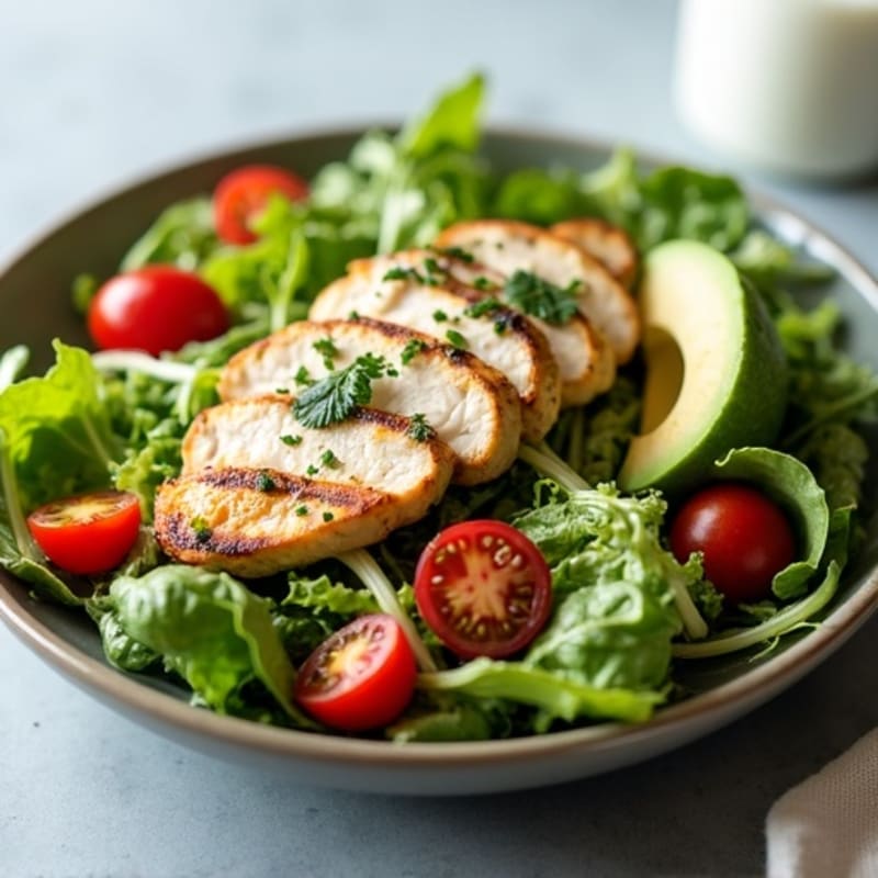 Grilled Chicken and Mixed Greens Salad with Yogurt Herb Dressing