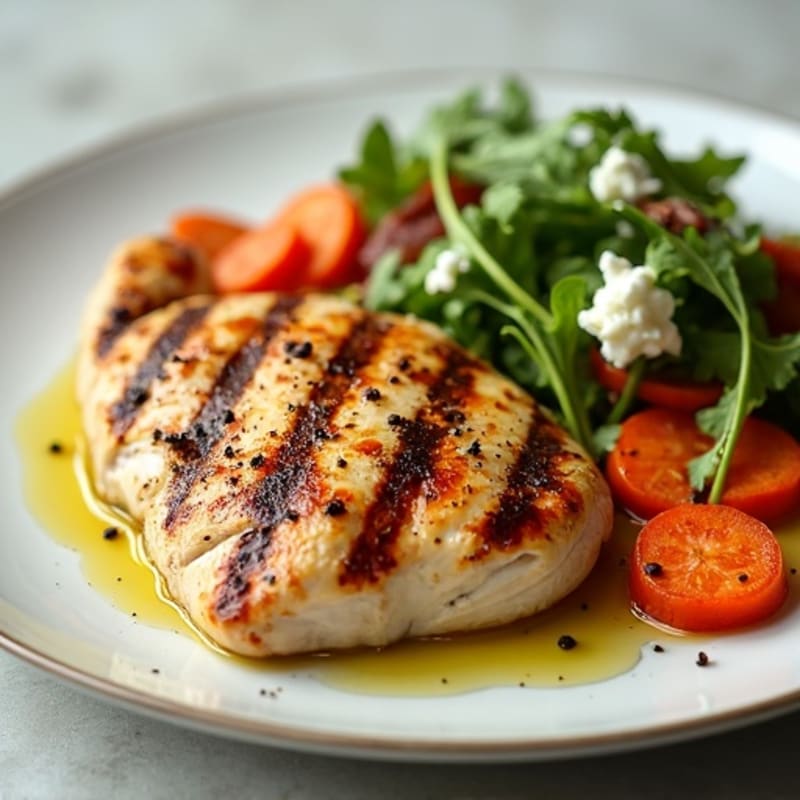 Grilled Chicken Breast with Roasted Carrots and Rucula Salad