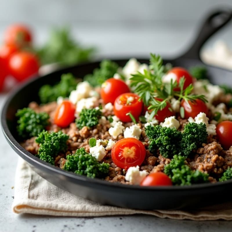 Creamy Greek-Style Ground Beef and Kale Skillet