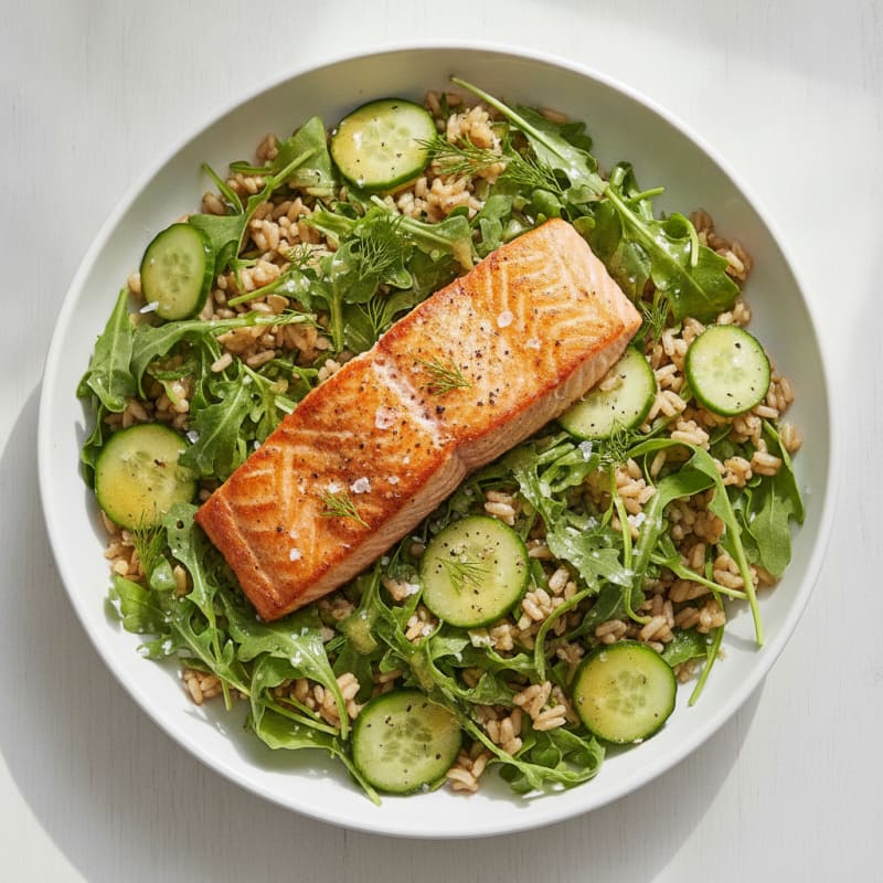 Pan-Seared Salmon Rice Salad with Lemon-Herb Dressing