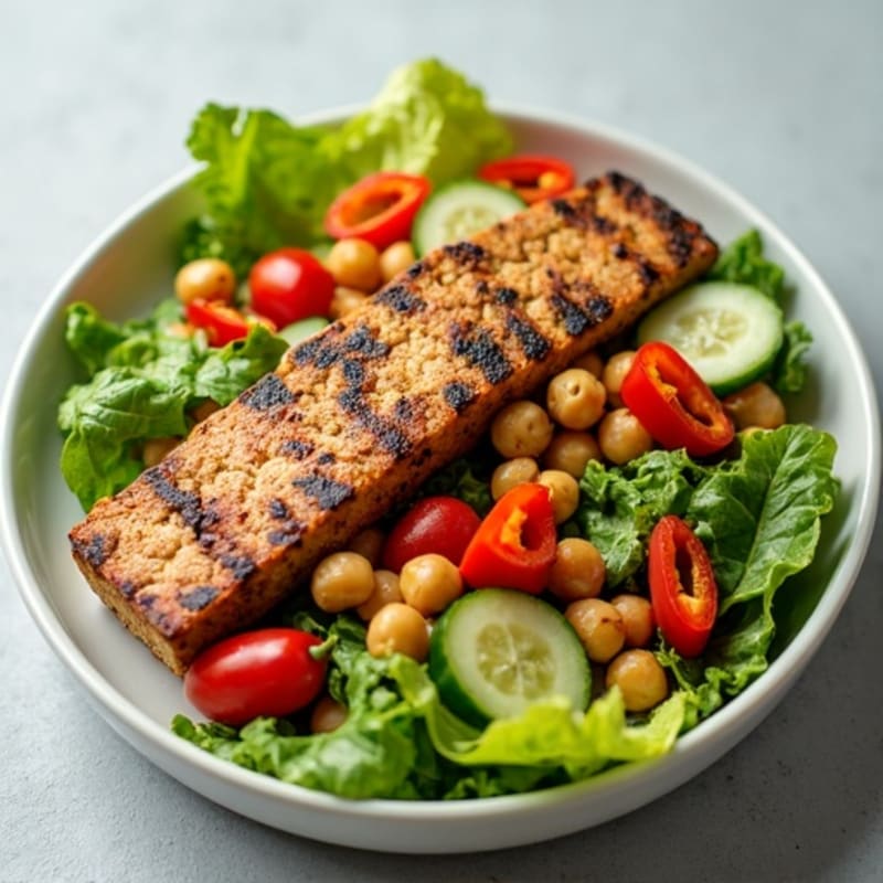 Grilled Tempeh and Chickpea Salad with Crunchy Vegetables