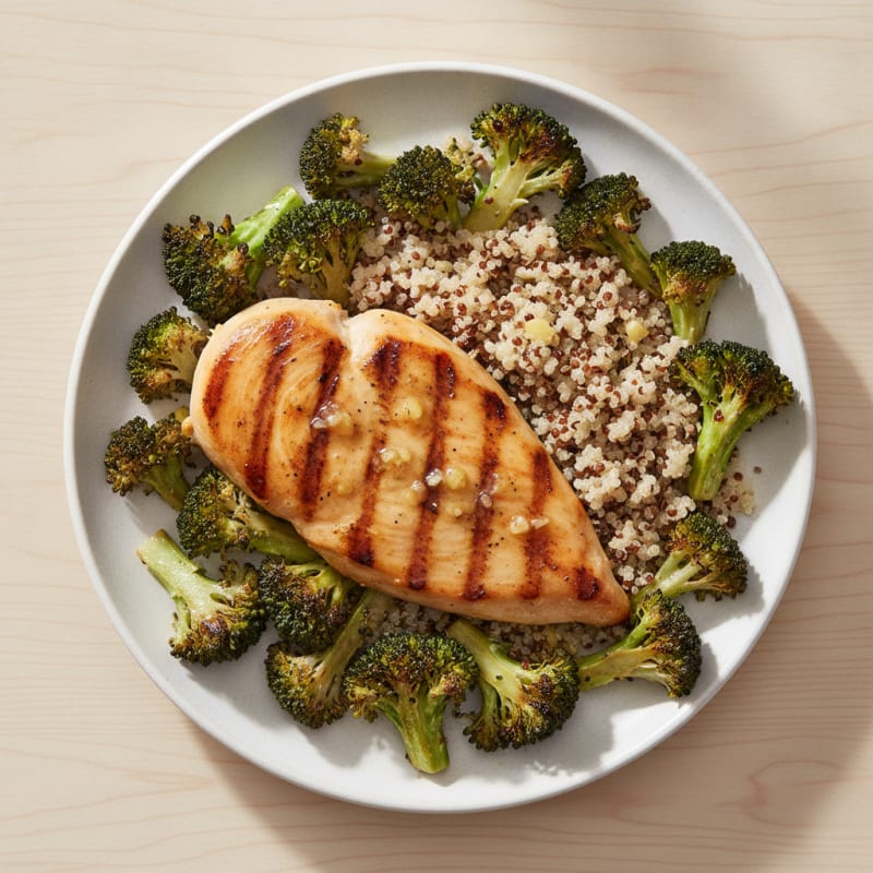 Grilled Chicken Breast with Roasted Broccoli and Quinoa
