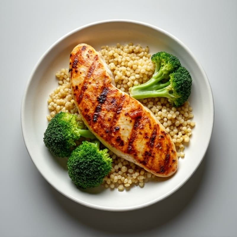 Grilled Chicken Breast with Quinoa and Roasted Broccoli