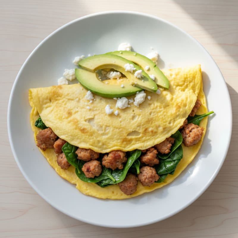 Egg White Spinach Omelette with Turkey Sausage
