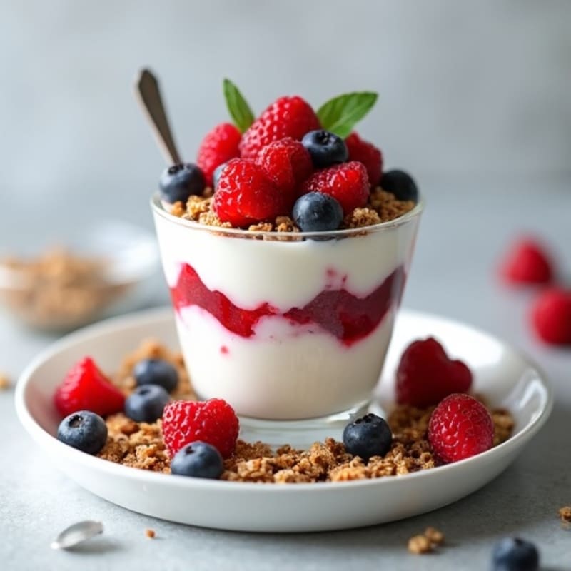 High-Protein Greek Yogurt Parfait with Mixed Berries and Whey Protein