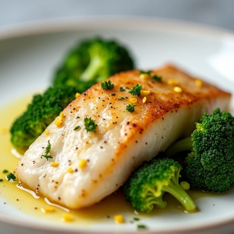 Seared Cod with Steamed Broccoli and Lemon Zest