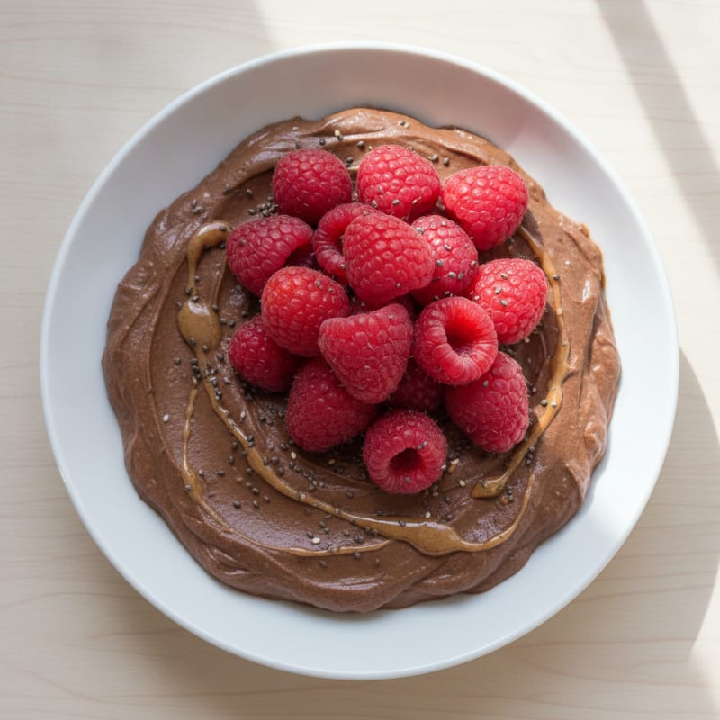 Silky Chocolate Protein Pudding with Fresh Raspberries