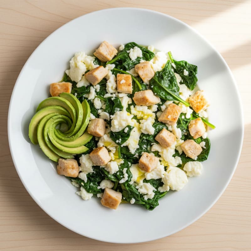 Egg White and Spinach Scramble with Diced Chicken Breast