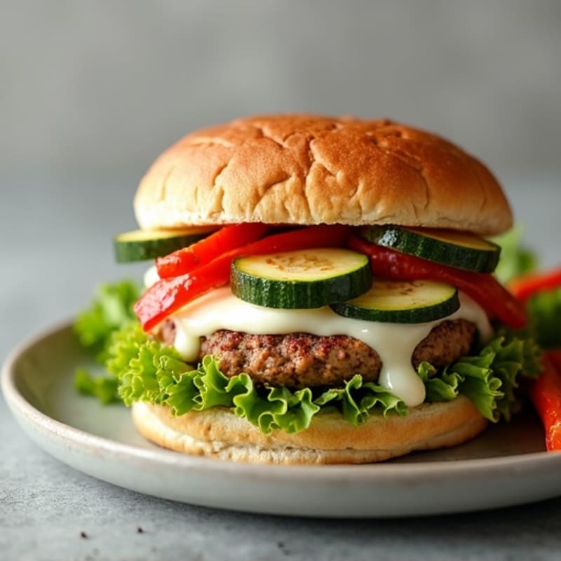 Mozzarella-Stuffed Turkey Burger with Crispy Roasted Vegetables