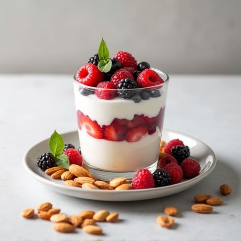 Creamy Protein Yogurt Parfait with Mixed Berries and Almonds