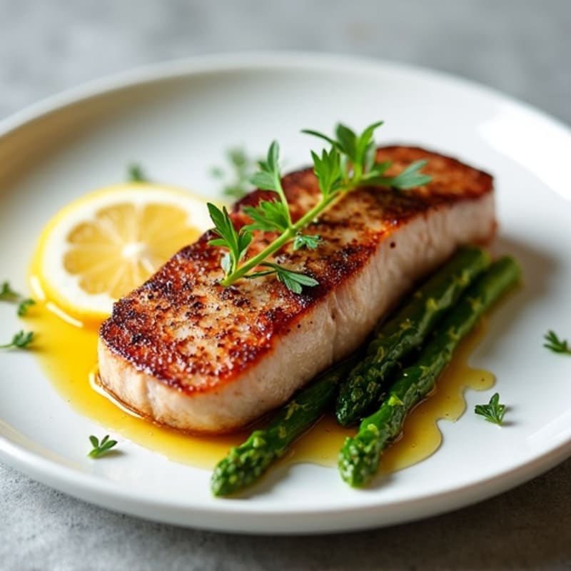 Pan-Seared Tuna with Roasted Asparagus and Lemon