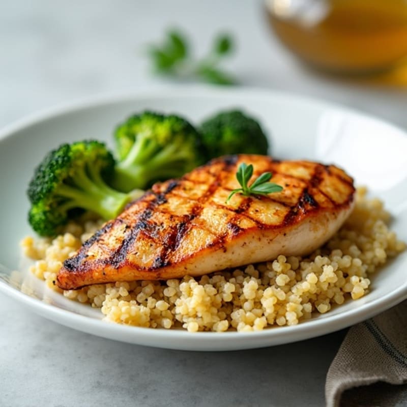 Grilled Chicken Breast with Quinoa and Roasted Broccoli