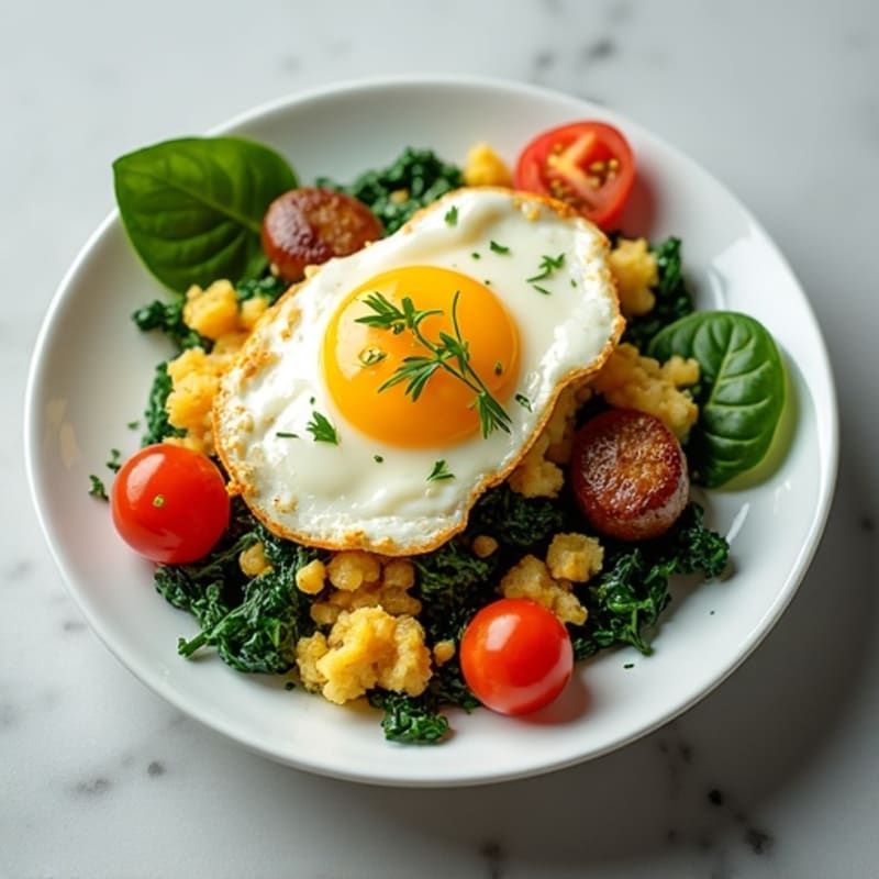 Egg White Scramble with Turkey Sausage and Sautéed Spinach
