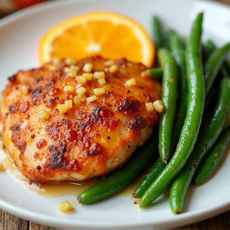 Crispy Baked Orange Glazed Chicken with Steamed Green Beans