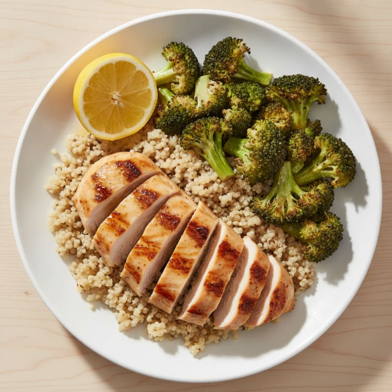 Grilled Chicken Breast with Quinoa and Roasted Broccoli