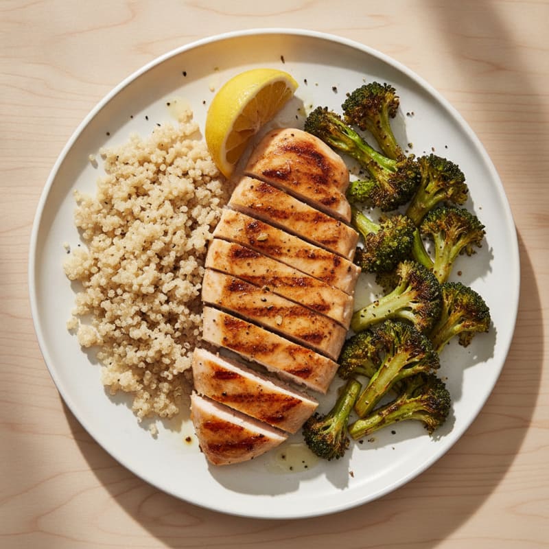 Grilled Chicken Breast with Quinoa and Roasted Broccoli