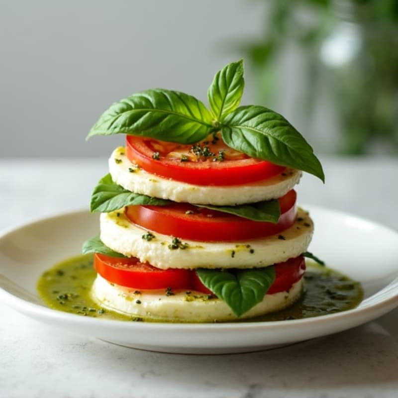 Fresh Basil Pesto Mozzarella Tomato Stack