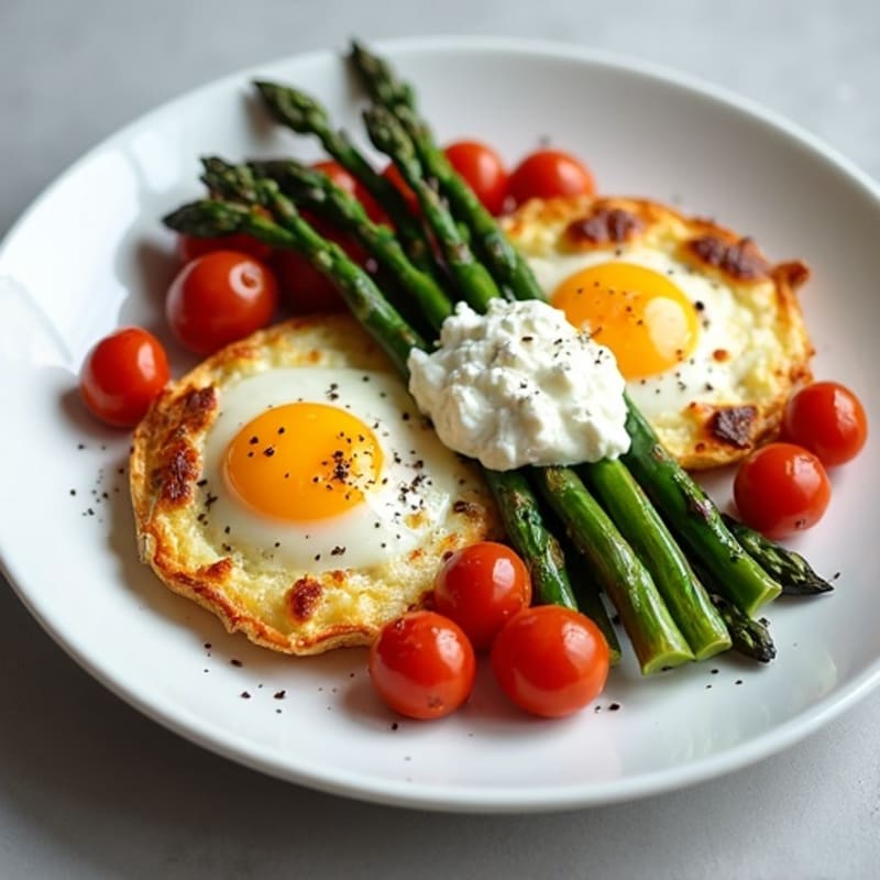 Baked Eggs with Roasted Asparagus and Cherry Tomatoes