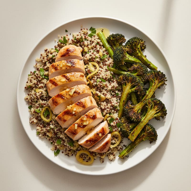 Grilled Chicken Breast with Quinoa and Roasted Broccoli