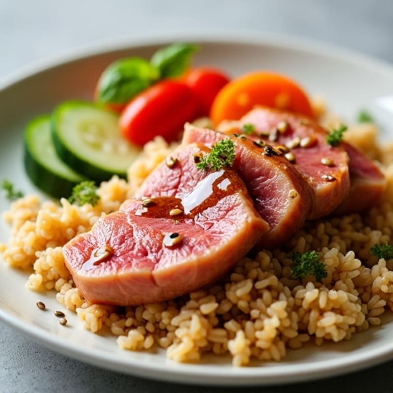 Fresh Tuna with Sesame Ginger Rice and Crisp Vegetables