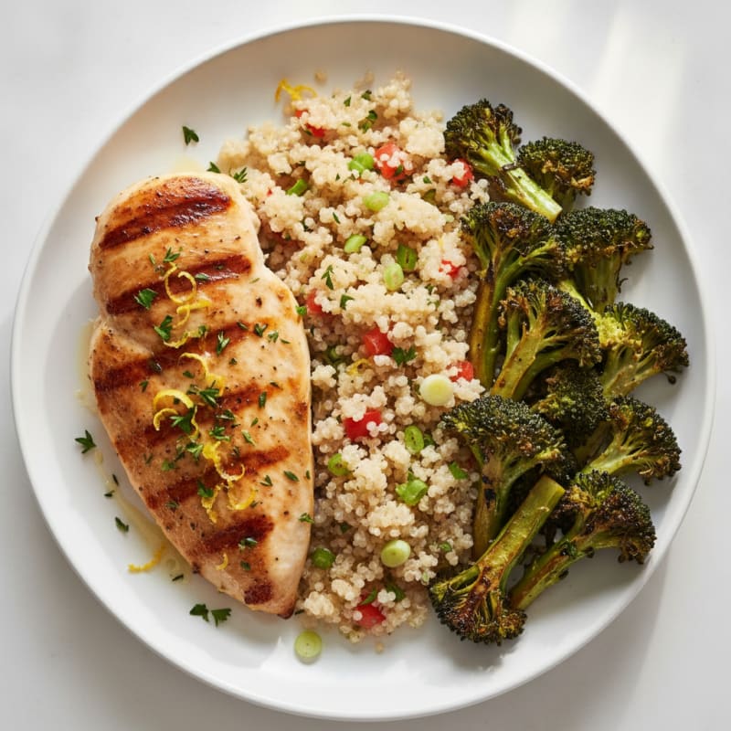Grilled Chicken Breast with Quinoa and Roasted Broccoli